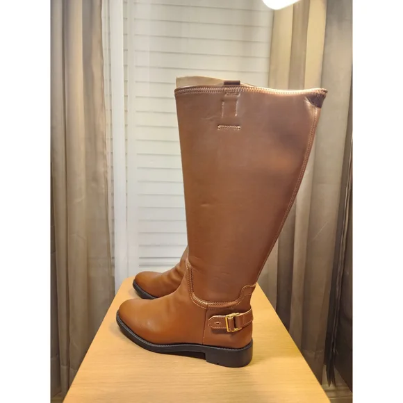 Franco Sarto Classic Ridding Knee High Boots SZ 7 M WIDE CALF Cognac Brown - Picture 9 of 14